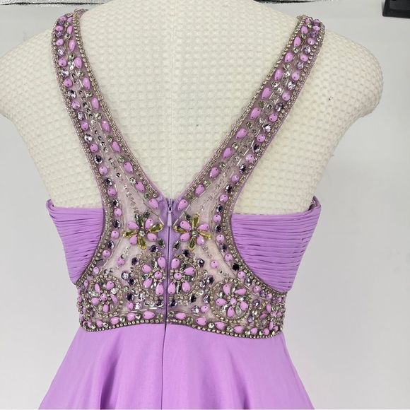Custom Purple Beaded Halter Cocktail Dress - Picture 5 of 11